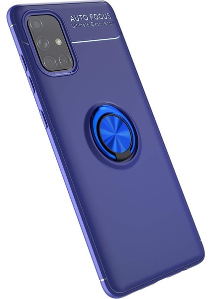 Samsung Galaxy A71 Kılıf Manyetik Kamera Korumalı Yüzüklü Standlı Yumuşak Silikon Ravel Mavi