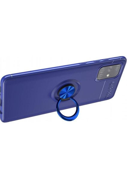 Samsung Galaxy A71 Kılıf Manyetik Kamera Korumalı Yüzüklü Standlı Yumuşak Silikon Ravel Mavi fiyatları