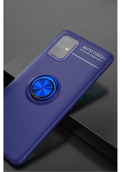 Samsung Galaxy A71 Kılıf Manyetik Kamera Korumalı Yüzüklü Standlı Yumuşak Silikon Ravel Mavi modelleri