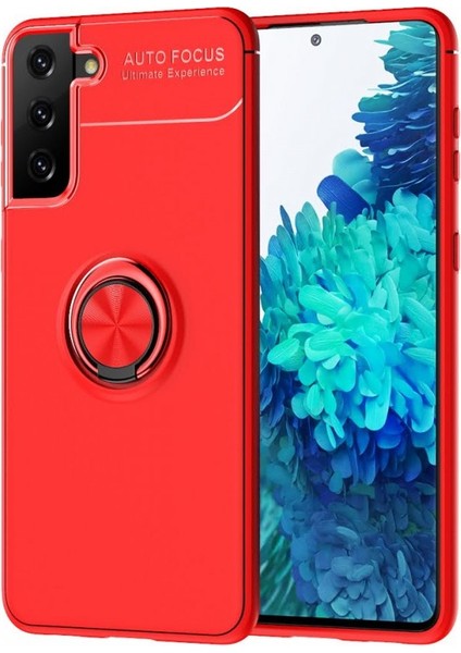 Samsung Galaxy S21 Plus Kılıf Manyetik Kamera Korumalı Yüzüklü Standlı Yumuşak Silikon Ravel Kırmızı