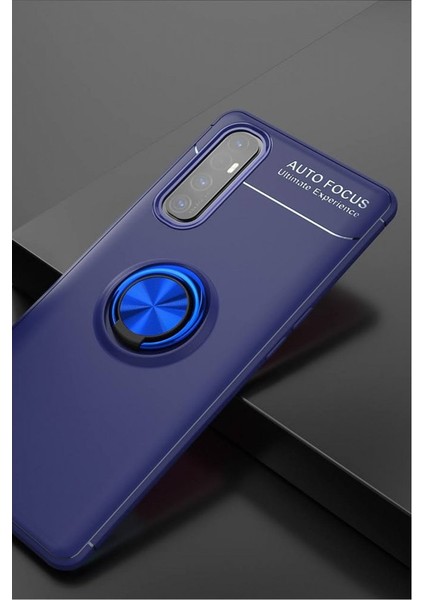 Oppo Reno 3 Pro Kılıf Manyetik Kamera Korumalı Yüzüklü Standlı Yumuşak Silikon Ravel Mavi modelleri