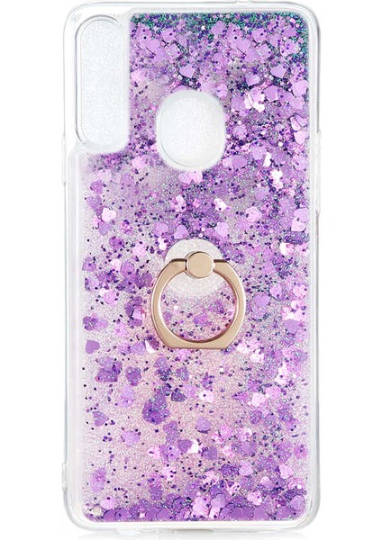 Samsung Galaxy A20S Kılıf Milce Akışkan Simli Sulu Silikon Mor