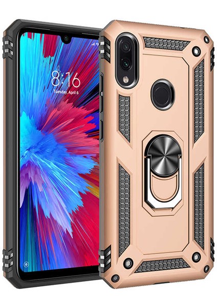 Xiaomi Redmi Note 7 Kılıf Yüzüklü Standlı Panzer Tank Çift Katmanlı Vega Gold