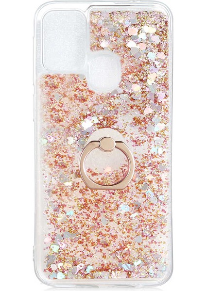 Samsung Galaxy M21 Kılıf Milce Akışkan Simli Sulu Silikon Gold