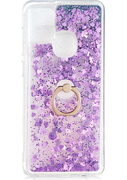 Samsung Galaxy A21S Kılıf Milce Akışkan Simli Sulu Silikon Mor