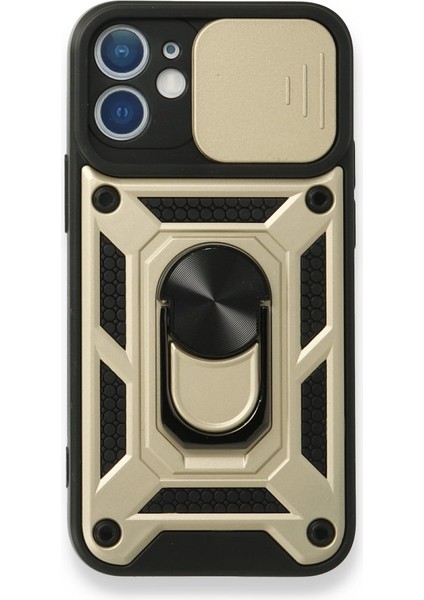 iPhone 11 Kılıf Kamera Korumalı Sürgülü Yüzüklü Standlı Pars Gold
