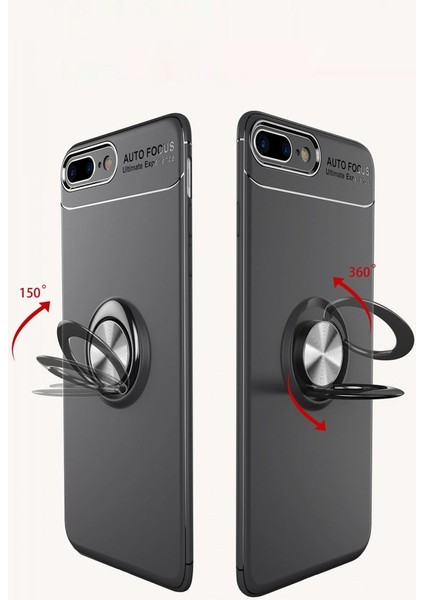 iPhone 8 Plus Kılıf Manyetik Kamera Korumalı Yüzüklü Standlı Yumuşak Silikon Ravel Siyah fiyatları