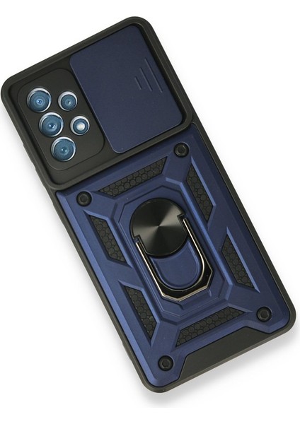 Samsung Galaxy A32 Kılıf Kamera Korumalı Sürgülü Yüzüklü Standlı Pars Lacivert modelleri