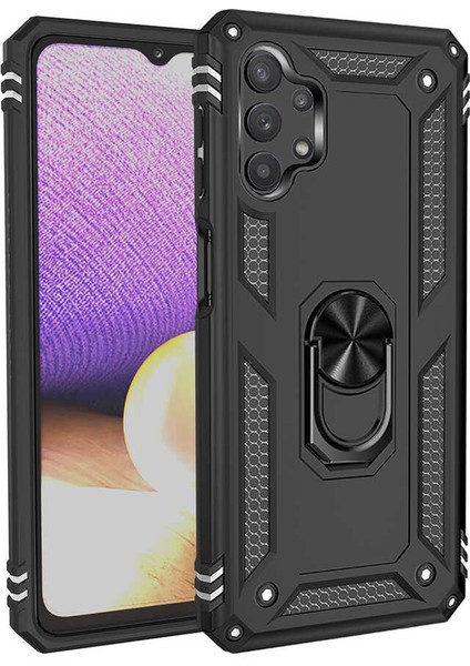 Samsung Galaxy A32 5g Kılıf Yüzüklü Standlı Panzer Tank Çift Katmanlı Vega Siyah