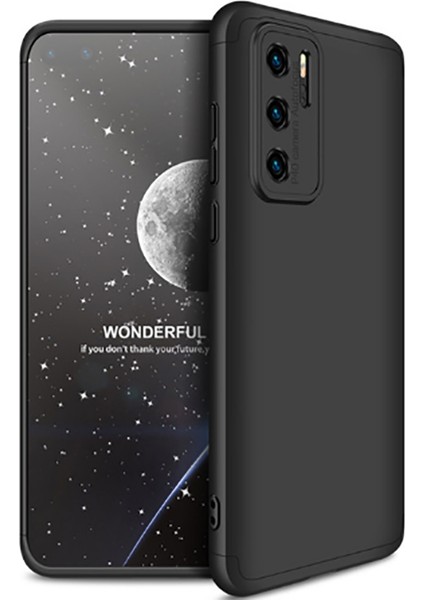 Huawei P40 Pro Kılıf Kamera Korumalı 3 Parça Ays Sert Plastik Siyah