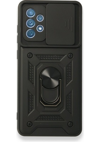 Samsung Galaxy A32 Kılıf Kamera Korumalı Sürgülü Yüzüklü Standlı Pars Siyah