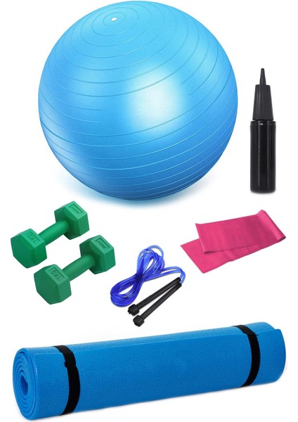 Pilates Seti Top Minder Lastik Atlama Ipi Dambıl Pompa Hediyeli