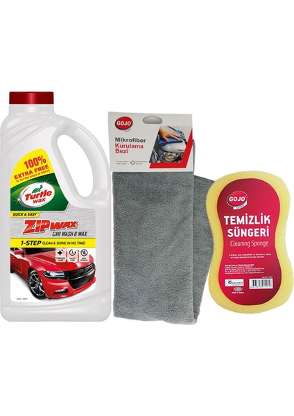 Turtle Wax Zip Wax Cilalı Oto Yıkama Şampuanı 60 Yıkama 1 lt + Yıkama Süngeri +  Kurulama Havlusu