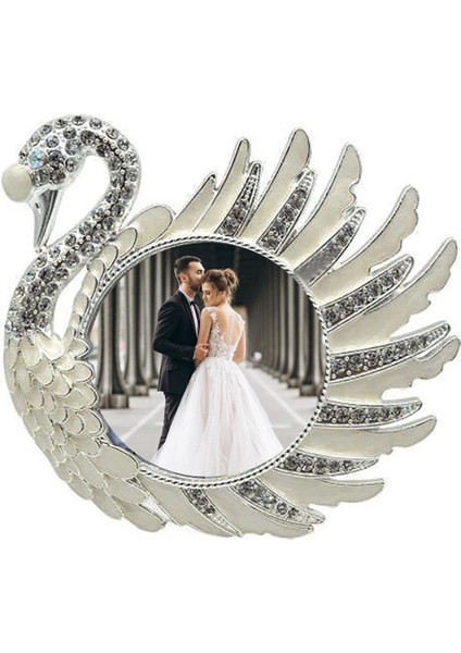 Swarovski Taşlı Kuğu Motifli Gösterişli Fotoğraf Çerçevesi