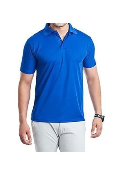Mervem T-Shirt Polo Yaka Kısakol %100 Pamuk Cepli Sax Mavi
