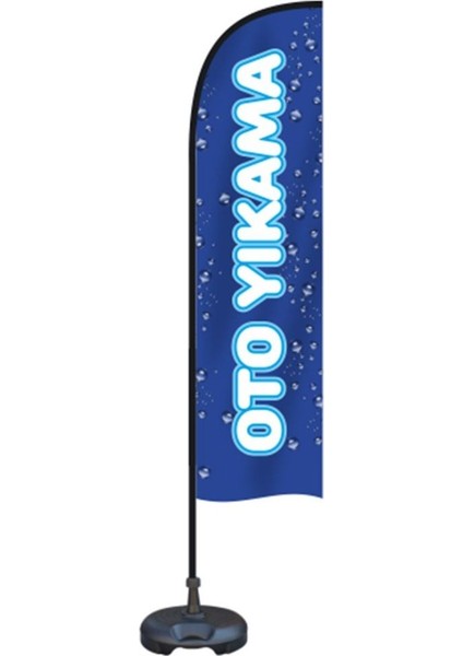 Oto Yıkama Temalı Olta Yelken Bayrak 75 x 300 cm A+ Kumaş