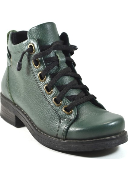 232 Hakiki Deri Yeşil Lastik Bağ Fermuarlı Düz Kadın Bot modelleri