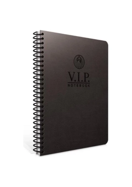 A4 Vip Deri Kapak Spiralli Çizgili Defter Siyah 1080