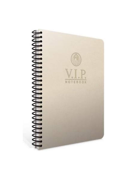 A4 Vip Deri Kapak Spiralli Çizgili Defter Krem 1080