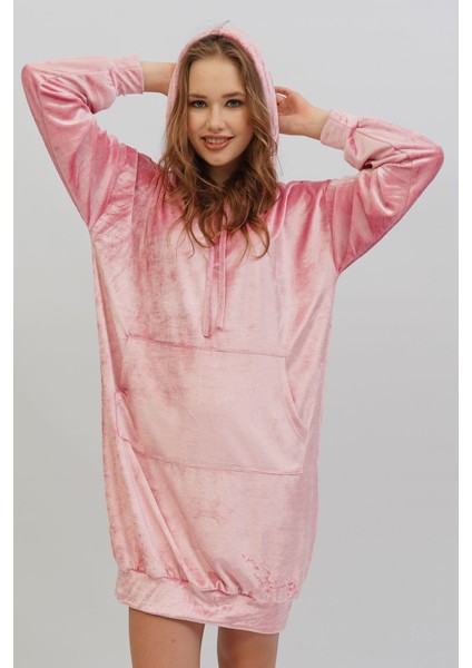 Vıscon Kadife Kapsonlu Düşük Omuzlu Uzun Kol Kanguru Gecelik fiyatları