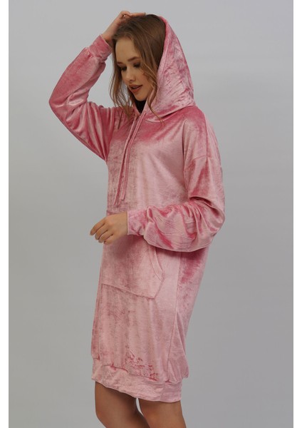 Vıscon Kadife Kapsonlu Düşük Omuzlu Uzun Kol Kanguru Gecelik modelleri