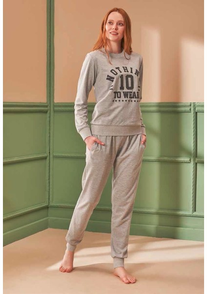 Feyza 4307 Kadın Uzun Kollu Pijama Takımı - Açık Gri