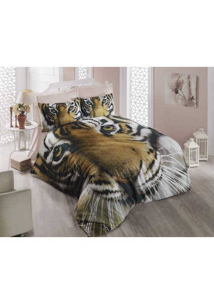 3D Tek Kişilik Pamuk Saten Nevresim Takımı (Tiger)