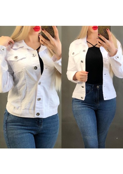 Bayan Yeni Model Beyaz Kot Ceket 433556