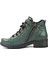 232 Hakiki Deri Yeşil Lastik Bağ Fermuarlı Düz Kadın Bot 2
