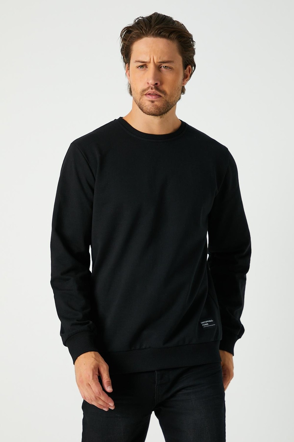 Mmetalic Metalic Erkek Antrasit Basic Bisiklet Yaka Sweatshirt görsel 7