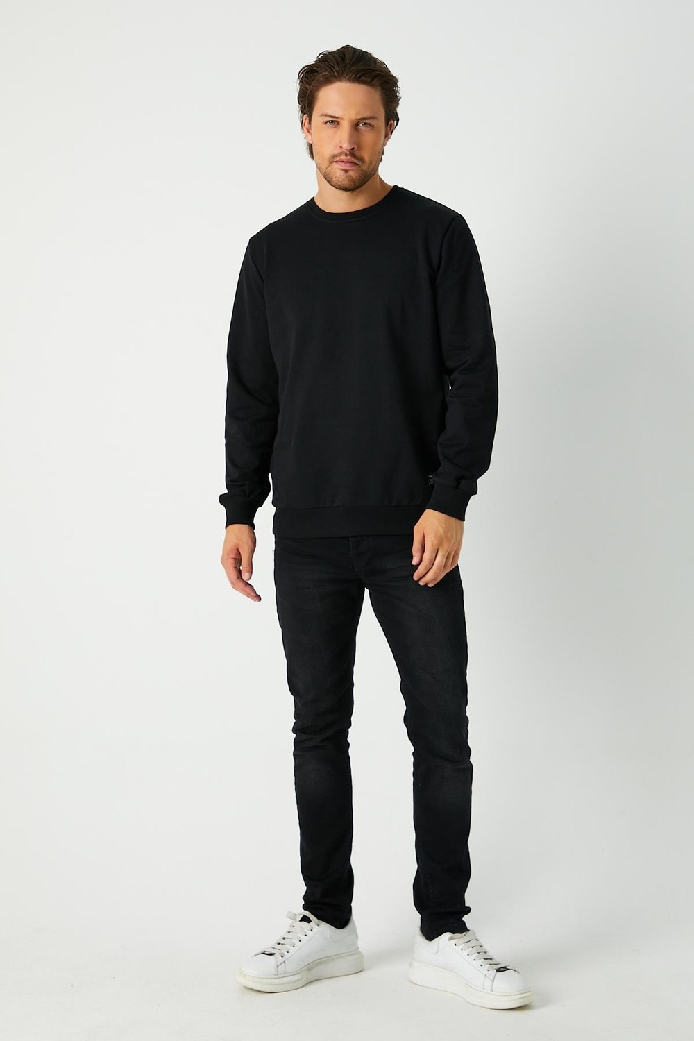 Mmetalic Metalic Erkek Antrasit Basic Bisiklet Yaka Sweatshirt görsel 8