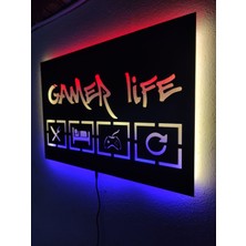 Dekoraven Gamer Life LED Işıklı Ahşap Dekoratif Duvar Tablosu