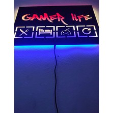 Dekoraven Gamer Life LED Işıklı Ahşap Dekoratif Duvar Tablosu