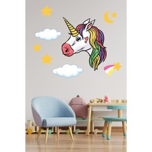 Echo Home Turuncu Unicorn ve Yıldız Bulutlar Bebek ve Çocuk Odası Duvar Sticker