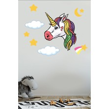 Echo Home Turuncu Unicorn ve Yıldız Bulutlar Bebek ve Çocuk Odası Duvar Sticker