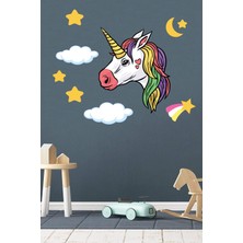 Echo Home Turuncu Unicorn ve Yıldız Bulutlar Bebek ve Çocuk Odası Duvar Sticker