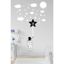 Echo Home Siyah Beyaz Astronot ve Yıldızlar Çocuk Odası Duvar Sticker 40 Parça