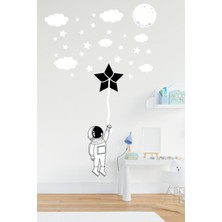 Echo Home Siyah Beyaz Astronot ve Yıldızlar Çocuk Odası Duvar Sticker 40 Parça