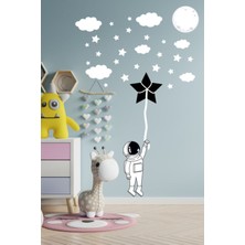 Echo Home Siyah Beyaz Astronot ve Yıldızlar Çocuk Odası Duvar Sticker 40 Parça