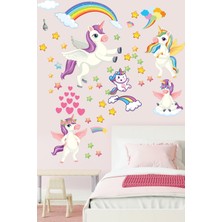 Echo Home Sevimli Unicorn Gökkuşağı Bulutlar ve Yıldızlar Çocuk Odası Anaokulu Sticker Seti