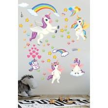 Echo Home Sevimli Unicorn Gökkuşağı Bulutlar ve Yıldızlar Çocuk Odası Anaokulu Sticker Seti