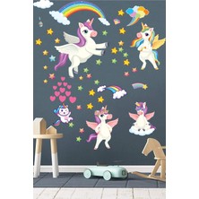 Echo Home Sevimli Unicorn Gökkuşağı Bulutlar ve Yıldızlar Çocuk Odası Anaokulu Sticker Seti