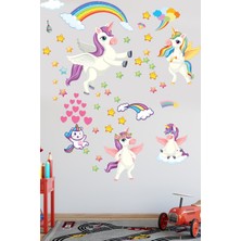 Echo Home Sevimli Unicorn Gökkuşağı Bulutlar ve Yıldızlar Çocuk Odası Anaokulu Sticker Seti
