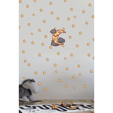 Echo Home Mavi Çocuk Odası Uyuyan Sevimli Hilal ve Yıldızlar Duvar Sticker Seti