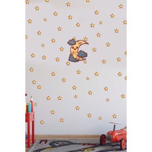 Echo Home Mavi Çocuk Odası Uyuyan Sevimli Hilal ve Yıldızlar Duvar Sticker Seti