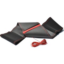 Asegaraj Deri Dikmeli Direksiyon Kılıfı Alkantra Karbon