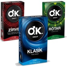 Okey Prezervatif Klasik 10 Lu + Rötar 10 Lu + Zirve 10 Lu