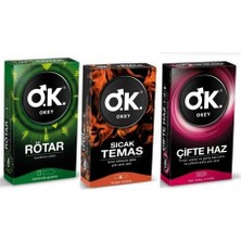 Okey Prezervatif Rötar 10 Lu + Sıcak Temas 10 Lu + Çifte Haz 10 Lu