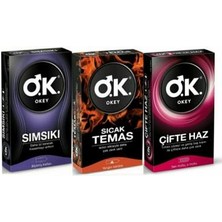 Okey Prezervatif Sımsıkı 10 Lu + Sıcak Temas 10 Lu + Çifte Haz 10 Lu