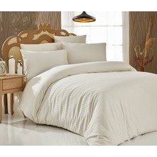 Komfort Home Çizgili Pamuk Saten Yastık Kılıfı (2 Adet) (Krem)